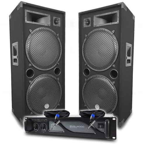 Pack Sono DJ BM Bmsonic Amplificateur 4000W, Paire d'Enceintes Passives LSC215 2x2000W, Câbles Speakon, Sonorisation Pro