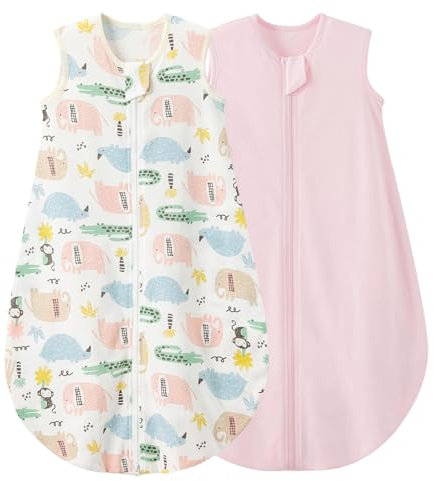 LULUMONKEY Baby Summer Sleeping Bag 2 Pack, 0.5 TOG Cotton Newborn Sleep Sack Wearable Blanket for 18-36 Months Toddler Baby