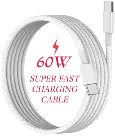 Galaxy A16 Charger Cable, Samsung A16 60W USB C To USB C (1M) Super Fast Quick Charging Cable Type C Tablet/Phone Charger Adapter Cable Lead For Samsung Galaxy A16 (WHITE)