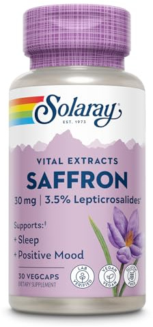 SOLARAY Safran-Extrakt - Unterstützt Schlaf & Positive Stimmung - Vegan & Glutenfrei Safran Supplements - Lab Verifiziert - 60 Tage Garantie - 30 Portionen, 30 VegC
