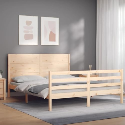 KTHLBRH Bettgestell Familienbett Doppelbett Schlafzimmer möbel Massivholzbett mit Kopfteil 160x200 cm