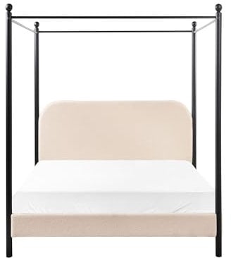 Himmelbett Metall Bouclé beige mit Lattenrost 140x200 cm modern Dannemois