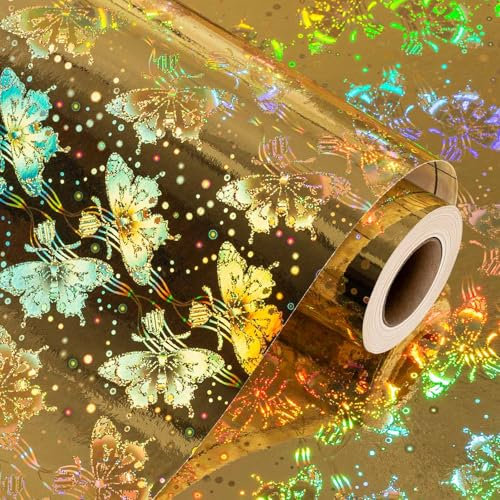 Wikadlik Gold Holografisches Geschenkpapier, schönes Schmetterlings-Geschenkpapier für Geburtstag, Urlaub, Weihnachten, Brautparty, Jahrestag