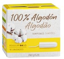Tampons regulär, 100 % Baumwolle, Box mit 18 Stück, 2 Stück