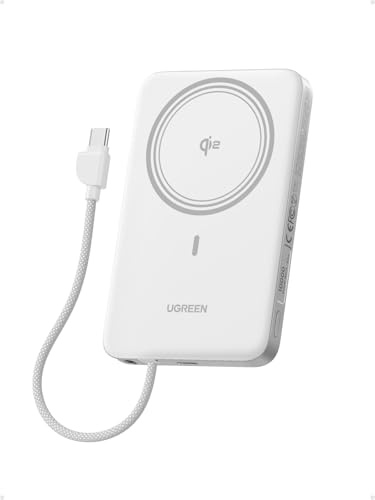 UGREEN MagFlow Air Ultra-Slim 10000mAh Magnetic Power Bank Qi2 15W,White | Wireless Portable Charger Built-in Cable & PD 30W Fast Charging MagSafe Compatible Battery Pack For iPhone 17-12