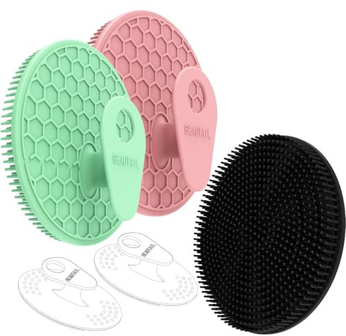Silicone Body and Face Scrubber Set 5 Pack, BEAUTAIL Shower Bath Scrubber, Gentle Exfoliating Brush for Women Men Sensitive Skin, More Hygienic Than Traditional Loofah, Long Lasting, Black+Pink+Green
