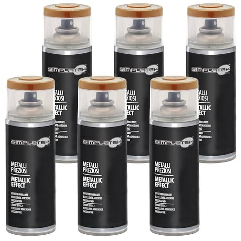 SIMPLETEK - 6x Bombolette Spray V400MET.1 Rame Vernice Effetto Metallizzato 400 ml Smalto Lucido Specchio Metalli Preziosi Ferro (Kit da 6 pezzi)