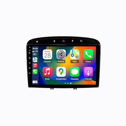 9 Android 15 Pantalla Táctil Radio 2 DIN Coche Pantalla para Peugeot 308 408 2007-2015 con Enlace Espejo/GPS/FM/BT/Ventilador de refrigeración/Reproductor Multimedia(8+256G)