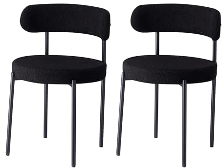 GrandCA HOME 2er Set Esszimmerstuhl, Gepolsterter Küchenstuhl mit Teddy-Samt, Geeignet für Wohnzimmer, Esszimmer und Schlafzimmer, Schwarz