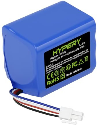 14,4 V 6000 mAh Li-Ionen Ersatz Akku mit höherer Sicherheit und längerer Laufzeit – kompatibel mit Vorwerk Kobold VR200 Staubsauger Home Cleaner Robot Teilenummer 20884-1, 4NCR18650P2-C001A/002A