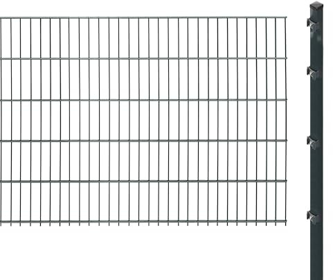 Doppelstabmattenzaun inkl. Pfosten zum Einbetonieren (Höhe: 103 cm, Länge: 10 m) | Doppelstabmatten in Anthrazit | UV- und witterungsbeständig