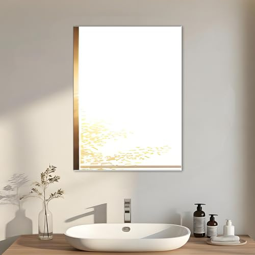 EONAZE Self Adhesive Bathroom Mirror Frameless Rectangular Glass Large Stick On Mirrors for Bathroom, Wall, Dressing Table, Bathroom, Bedroom, Living Room, Hallway Decoration 40L x 30W cm