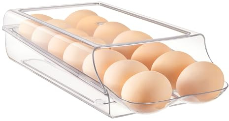 Vtopmart Eierhalter für Kühlschrank, 14 Eier Eierbox mit Deckel, Organizer | Transparenter und Automatisch Rollender Eierbehälter für Fridge,Stapelbarer Eierhalter für 14 Eier mit Herausnehmbarer