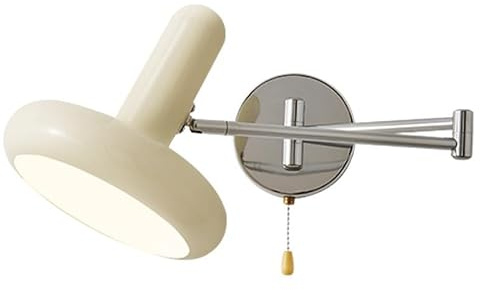 OOWDMPE Langer Arm Drehung Wandleuchte mit Schalter Verstellbar Schwenkarm Wandlampe Moderne E27 Metall Nachttischlampe Wandbeleuchtung Weiß+Silber für Schlafzimmer Wohnzimmer（mit Leuchtmittel）