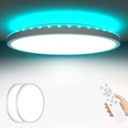zemty 2 Stück 40CM LED Deckenleuchte Dimmbar, 36W 3200LM Deckenlampe RGB Farbwechsel mit Fernbedienung, 3000K-6000K Wasserfest Lampe Decke für Badezimmer Jugendzimmer Wohnzimmer Schlafzimmer