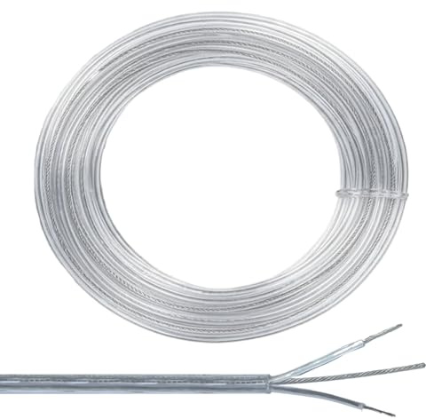 2-adriges, transparentes Lampenkabel für Hängeleuchten – 0, 75 mm² Elektrokabel mit Stahlhalterung, transparentes 2-adriges Kabel für DIY-Beleuchtung, 10 m