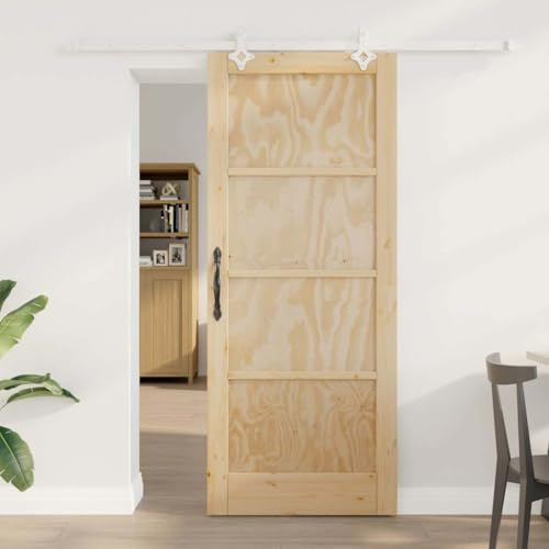 QJBSAVVA Schiebetür Weiß 83 x 202 cm mit Zarge aus massiver Kiefer und Stahl Modernes Design Robust und Platzsparend für Wohnzimmer Flur und Schlafzimmer