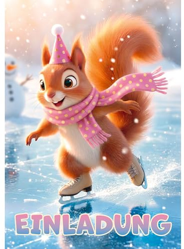 Moosthaler Eichhörnchen Winter Einladungskarten Kindergeburtstag Mädchen | Süßes Winter Eichhörnchen Motiv, Premium Hochglanz-Karten
