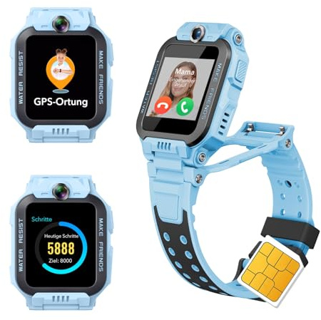 imoo Z7 Smartwatch Kinder mit GPS und Telefon,2MP+5MP HD-Videoanruf Blau | Kinderuhr Junge,Flip-Dual-Kam,128M+4G,IPX8 wasserdicht für Schwimmen,4 Sportmodi,SIM,Familie Chat,14 Tage Tracking,SOS