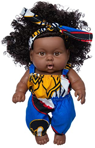 Nosqew Schwarze Babypuppe, 20 cm 8 Zoll Amerikanische Afrikanische Mädchenpuppe mit Kleid, Realistische Wiedergeborene Schwarze Puppen Afrikanische Mädchenpuppen, Lebensechte (B)