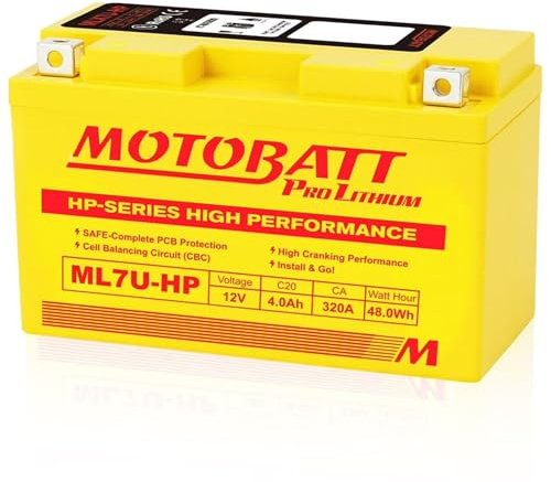 MOTOBATT - Batteria Litio Moto HP ML7UHP | 12V 4.0Ah 320CCA | Ultraligera con BMS Integrado | Compatibile con YT7B-BS, YT7B-4 | Compatibile con Honda, Yamaha, Kawasaki, Suzuki, BMW e tutti