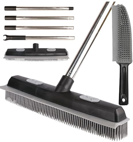 SWISSPACK Broom Indoor Sweeping Broom Brush with Long Handle, Kitchen Broom Indoor Floor Brush with Dense Soft Bristles Brooms Perfect for Sweeping Room All Areas-indoor 2 (Black/Grey Rubber Brush)