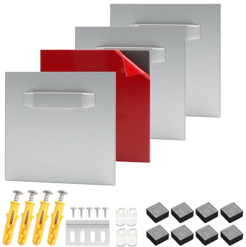 SRunDe 4er Set Alu Aufhängung 8x8CM Bilderhaken Selbstklebend bis 5KG | Sildaufhänger zum Kleben Selbstklebend Spiegelhalter Haken Spiegelhalterung Schwere Spiegel Bilder Wand Acrylgla Bilderrahmen