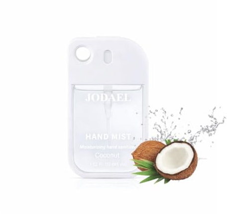 Mist Hydrating Hand Sanitizer Spray for Adults, Travel size, Up to 500 Sprays, Multi-Flavor, Quick-Dry & Non-Sticky, Portable Hand Cleanser with Keychain Hole for Bags, Daily Use (Coconut)