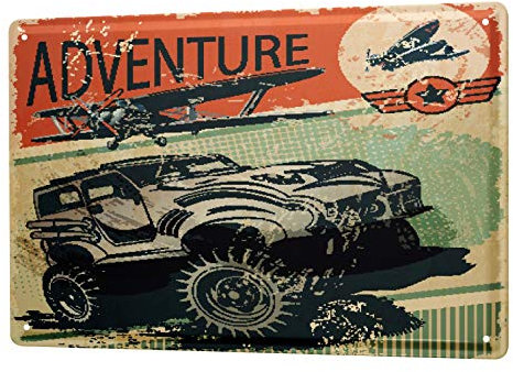 Blechschild Vintage Retro Metallschild Wandschild Blech Poster Nostalgie Auto Retro Abenteuer jeep