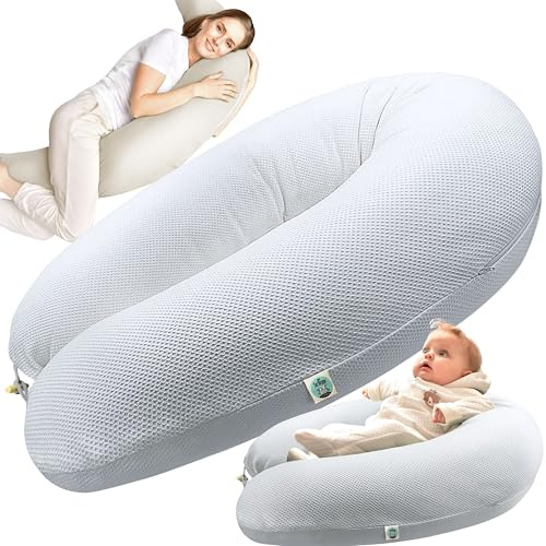 sei Design Stillkissen XXL Schwangerschaftskissen Seitenschläferkissen 190x30 cm – EPS-Mikroperlen Füllung - Ergonomisch (IGR-Siegel) & Oeko-TEX mit elastischem Waffeljersey Bezug (100% Baumwolle)