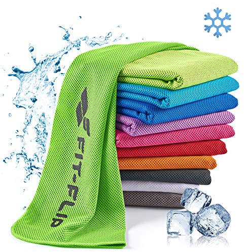 Fit-Flip Kühlendes Handtuch - Ice Cooling Towel und mikrofaser Kühltuch – kühlende Handtücher für Nacken und Hals - Airflip cool Towel für Fitness und Sport - Kühlhandtuch (neon grün, 120x35cm)
