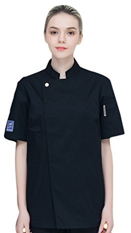 Dooxi Unisex Herren und Damen Sommer Kurzarm Kochjacke Mode Restaurant Küche Hotel Uniform Berufsbekleidung Schwarz XL
