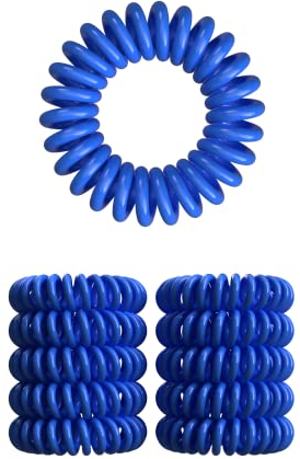 10er Set Spiral Haargummi - Haargummis für weniger Spliss und gebrochene Haare - Haargummi Spirale für feine Haarpartien - Telefonkabel Spiralhaargummi, blau, 3.5 cm