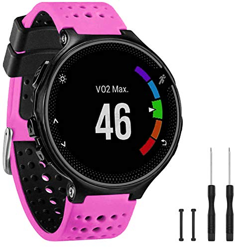 TopPerfekt Bande Compatible avec Garmin Forerunner 235, Bracelet Montre de Remplacement en Silicone Souple pour 220/230/235/620/630/735XT/235 Lite Montre Intelligente pour Femmes Hommes (Rose/Noir)