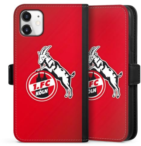 Klapphülle kompatibel mit Apple iPhone 11 Handyhülle aus Kunst Leder schwarz Flip Case 1. FC Köln Offizielles Lizenzprodukt EffZeh