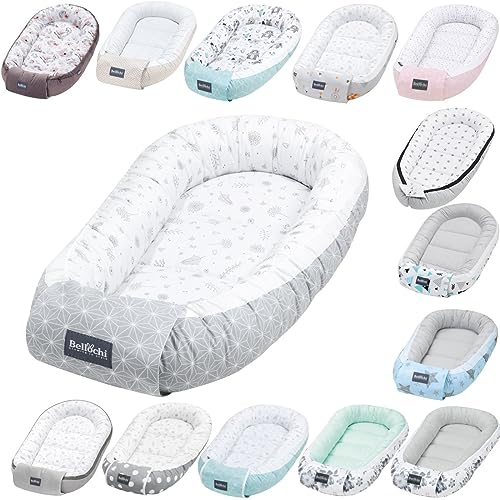 Bellochi Growing in style Premium Babynestchen Neugeborene – 90x60x12cm, 100% Baumwolle – Bequemes Baby Nest für Jungen & Mädchen, Weiches Zubehör – Star Copse
