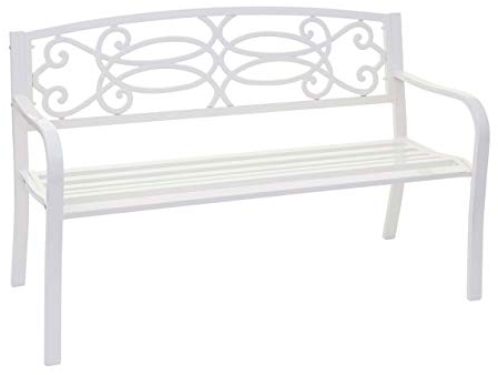Mendler Gartenbank HWC-F44, Bank Parkbank Sitzbank, 2-Sitzer pulverbeschichteter Stahl - weiß