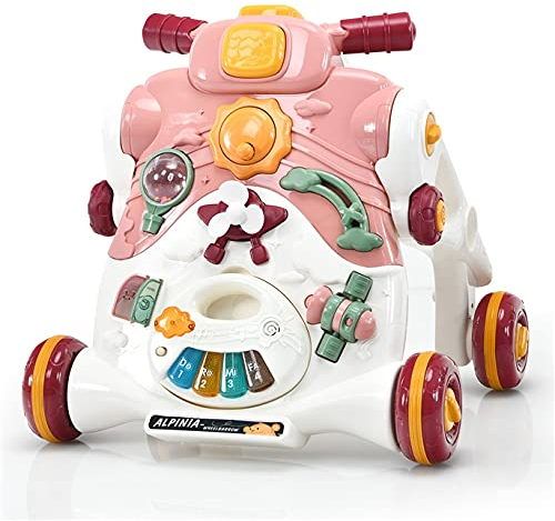 GOPLUS Trotteur Bébé Fille Garçon 6-36 mois Multifonctionnel, Trotteur Bébé Évolutif 3-en-1 Minicar avec Panneau Intelligent, Musique et Lumière, 4 Roues avec 2 Vitesses (Rose)