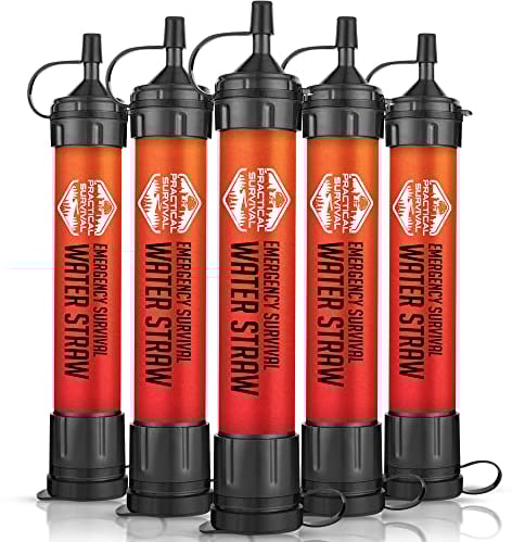 5 High Capacity Emergency Survival Water Straws - Personal Water Filter for Camping, Hiking, Travel, Biking, Survival, Emergency preparedness, Lightweight, Reusable and with no Expiration Date. (5)