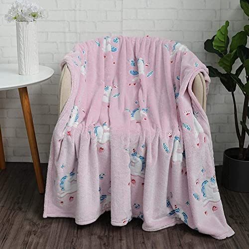 Ricemru Rosa Kuscheldecke Leuchtet im Dunkeln Einhorn Mädchen Tiere Wohndecken Pferd Klein Kinder Baby Fleece Flanelldecke Kinderdecke Microfaser Flauschig Weiche Flauschdecke Babydecke,75x100