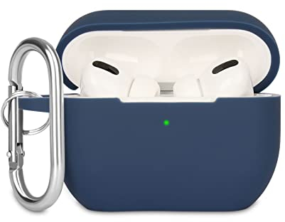 KOKOKA Case Cover Compatible with Airpods Pro, Soft Silicone Skin Case Cover Shock-Absorbing Protective Case for Airpods Pro 2019 with Carabiner, Front LED Visible, Midnight Blue