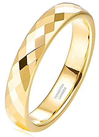 Zakk Ring Damen Herren Rosegold Schwarz Wolfram Schmal 4mm Breit Facetten Poliert Verlobungsringe Eheringe Partnerringe (Gold,66 (21.0))