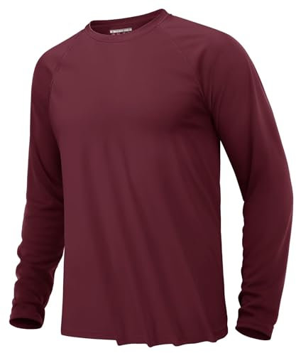 KEFITEVD Longsleeve Herren Leichtes Longshirt Outdoor Langarmshirt Polyester Funktionsshirt Sport Shirt Fitness Männer Basic T-Shirt Weinrot L