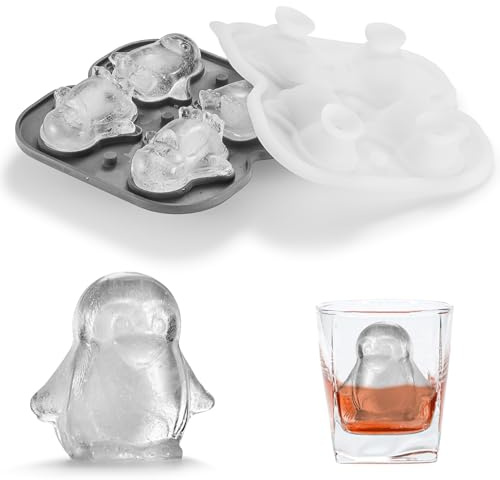 Nax Caki 3D-Pinguin-Eiswürfelform, 5,6 cm groß, dickes Silikon, lustige Formen, Whiskey-Eisform mit Trichter für Cocktails, Bourbon, Brandy, Whiskey, Geschenke für Männer, Schwarz