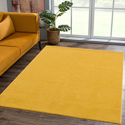 SANAT Alfombra de Pelo Corto para salón, Lisa, Moderna, para Dormitorio, Estudio, Oficina, Pasillo, habitación de los niños y Cocina, Color Amarillo, 60 x 110 cm