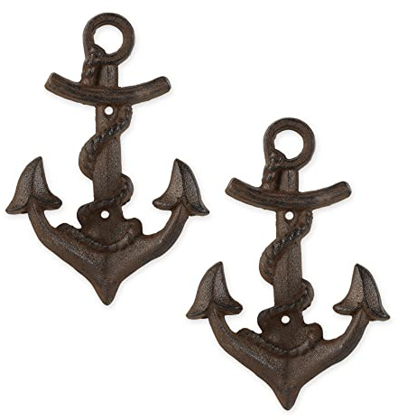 DII Cast Iron Collection Decorative Wall Hook Set, Anchor/Rope, 2 Count