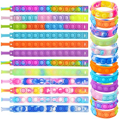 Steemjoey 24 Stück Pop Armband,Pop Bubble Bracelet Fidget Armband Spielzeug Set,Pop Armband Kinder Set Fidget Toys Set,Simple Sensory Toy,Stress Relief Fidgets Toys für Baby Kinder Erwachsene
