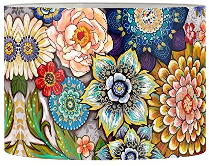 Xoenoiee Pantalla cilíndrica de PVC para lámpara de tambor, ajuste europeo, para mesa/piso/lámparas colgantes, patrón floral bohemio de flores coloridas, tamaño grande