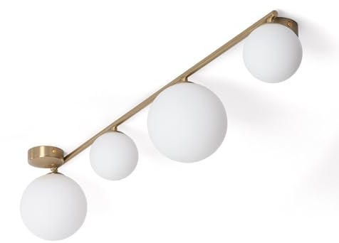 LEDKIA Deckenleuchte aus Metall und Glas Moonlight Brass 4 Spots Weiß | 4 Strahler aus Metall & Glas | Für Wohnzimmer, Küche, Schlafzimmer | Kompatibel mit G9 Glühbirnen | IP20 Schutz