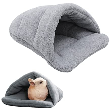 PFLYPF Haustierbett für Kaninchen, Meerschweinchen, Hamster & Co., Grau, 38x28 cm, Fleece, Baumwolle